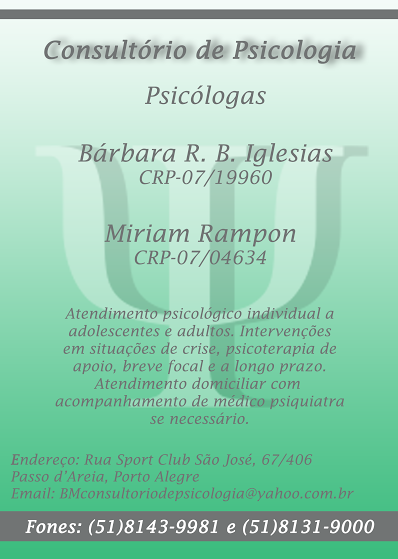 Consultório de Psicologia - Bárbara Iglesias e Miriam Rampon